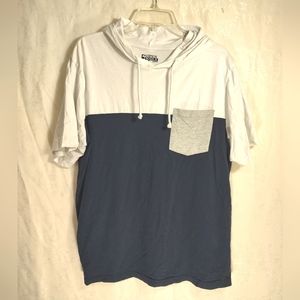 Open Trails navy and white short sleeve hoodie    men's  L  #587